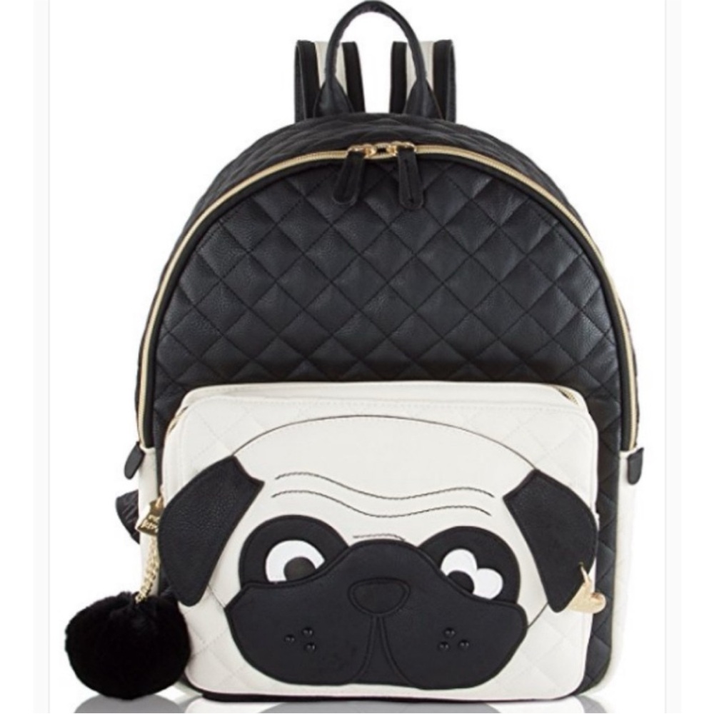 Betsey Johnson Puppy Dog Black & Tan Pug Design Quilted Dog Backpack Bag Purse - Picture 5 of 5